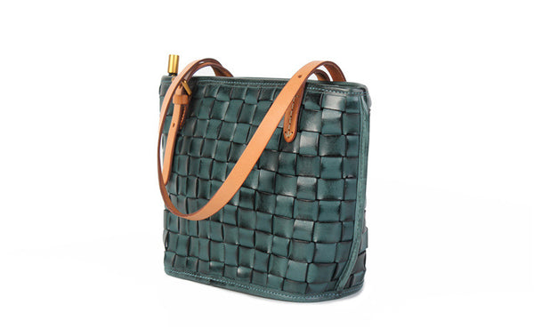 Boho Womens Woven Leather Tote Bag Purse Shoulder Handbags For Women Funky