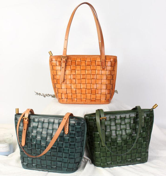 Boho Womens Woven Leather Tote Bag Purse Shoulder Handbags For Women Genuine Leather