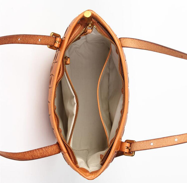 Boho Womens Woven Leather Tote Bag Purse Shoulder Handbags For Women Inside