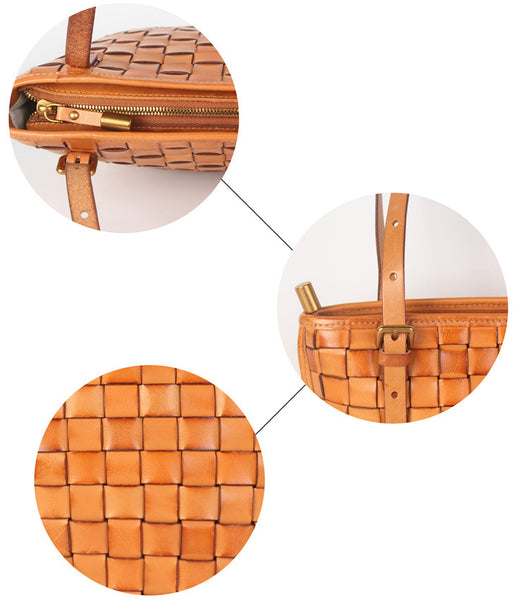 Boho Womens Woven Leather Tote Bag Purse Shoulder Handbags For Women Stylish