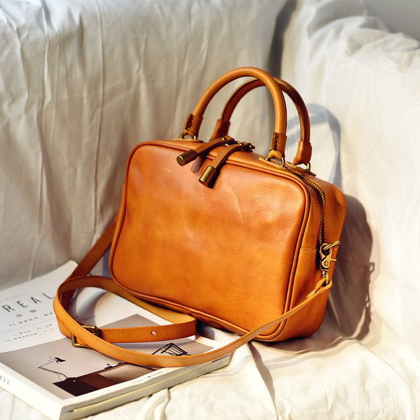 Ladies Small Brown Leather Cube Bag