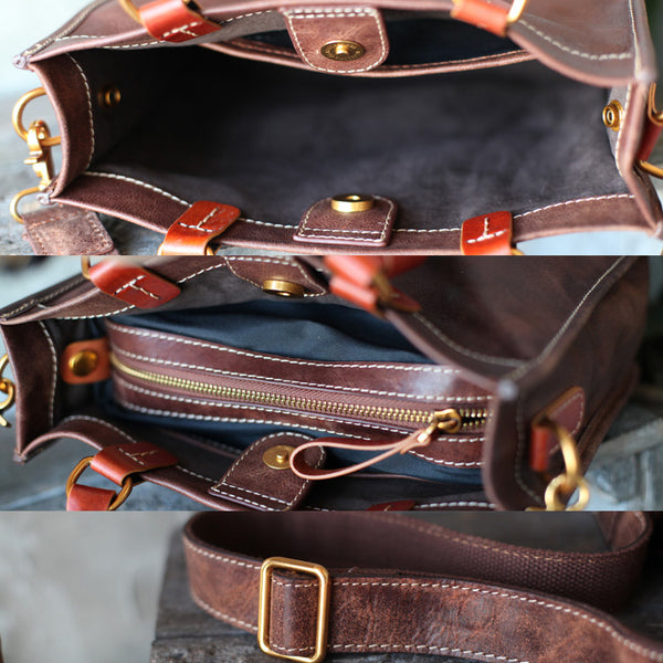 Brown Leather Totes Womens Unique Handbags Crossbody Bags for Women Brown