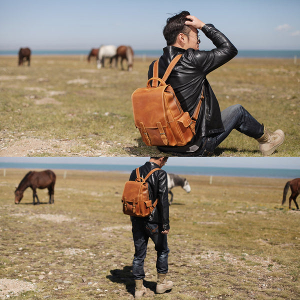 Brown Leather Womens Casual Backpack Purse Trendy Backpacks for Women Chic