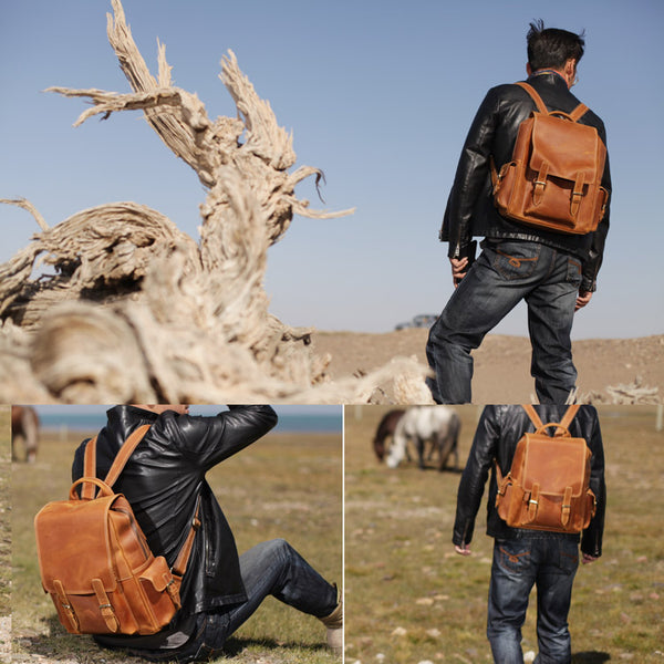 Brown Leather Womens Casual Backpack Purse Trendy Backpacks for Women cool