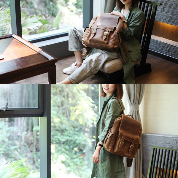 Brown Leather Womens Casual Backpack Purse Trendy Backpacks for Women Boutique