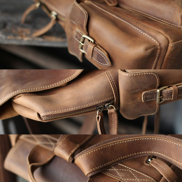 Brown Leather Womens Casual Backpack Purse Trendy Backpacks for Women cowhide