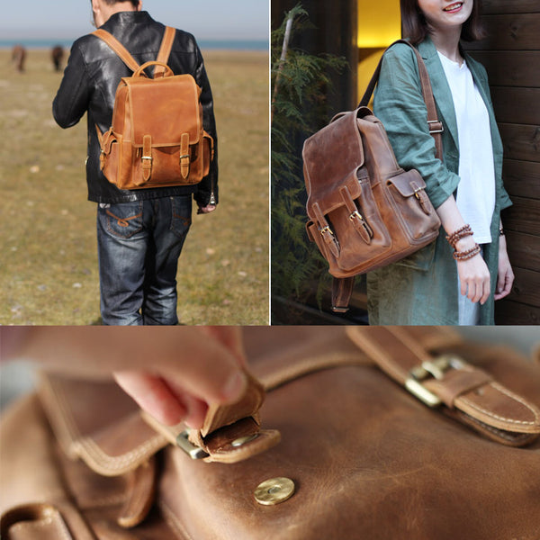 Brown Leather Womens Casual Backpack Purse Trendy Backpacks for Women beautiful