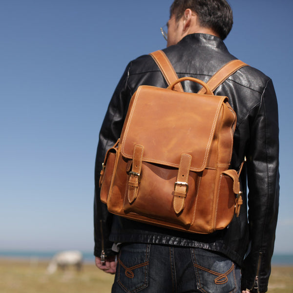 Brown Leather Womens Casual Backpack Purse Trendy Backpacks for Women