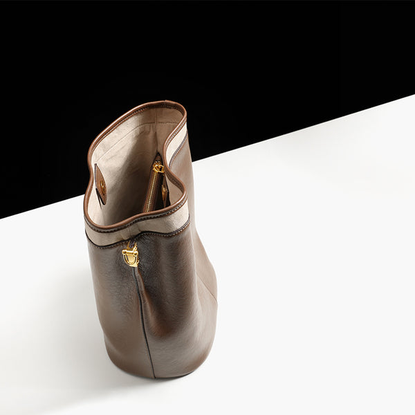 Brown Leather Womens Handbags Shoulder Bag Bucket Bag for Women cute