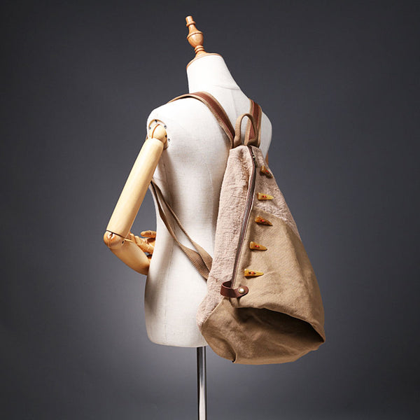 Brown Women's Cotton Canvas And Leather Backpack Rucksack Purse For Women Best