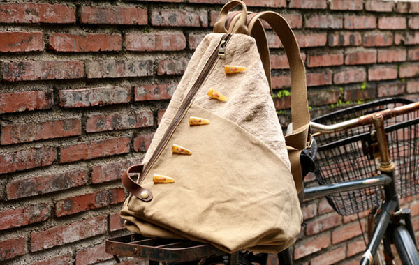 Brown Women's Cotton Canvas And Leather Backpack Rucksack Purse For Women Chic