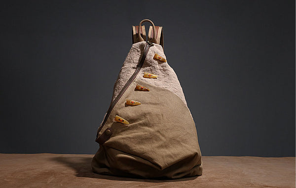 Brown Women's Cotton Canvas And Leather Backpack Rucksack Purse For Women Designer