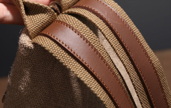 Brown Women's Cotton Canvas And Leather Backpack Rucksack Purse For Women Handmade