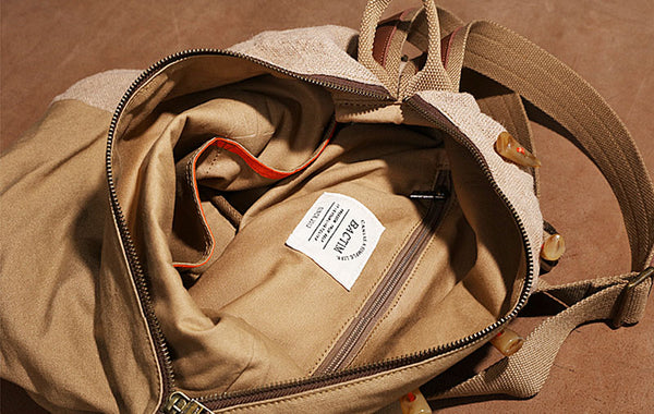 Brown Women's Cotton Canvas And Leather Backpack Rucksack Purse For Women Inside