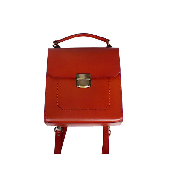 Brown Womens Square Leather Satchel Backpack Purse Small Rucksack For Women Best