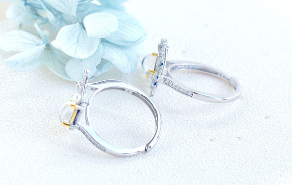 Butterfly Shaped Moonstone Ring White Gold Plated Sterling Silver Engagement Ring For Women