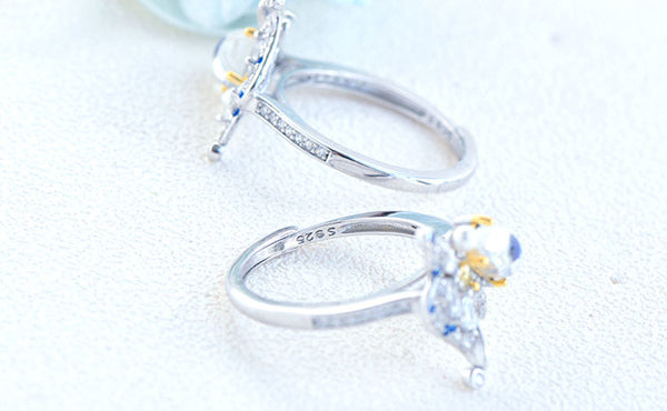Butterfly Shaped Moonstone Ring White Gold Plated Sterling Silver Engagement Ring For Women