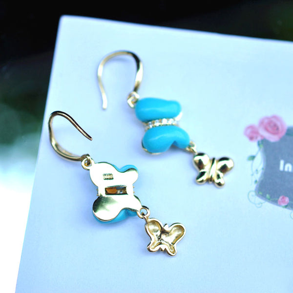 Butterfly Turquoise Drop Earrings Gold Silver Gemstone Jewelry Accessories Women green
