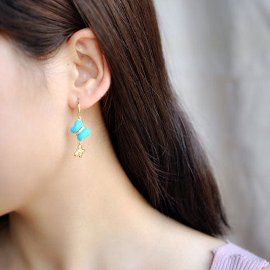 Butterfly Turquoise Drop Earrings Gold Silver Gemstone Jewelry Accessories Women wear
