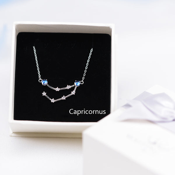 Constellation Moonstone Pendant Necklace in White Gold Plated Silver Gemstone Jewelry Women