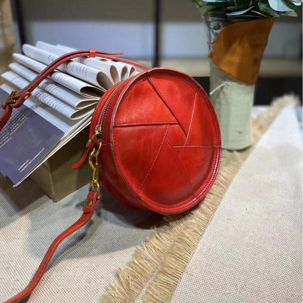 Casual Ladies Leather Circle Bag Over The Shoulder Purse For Women Badass
