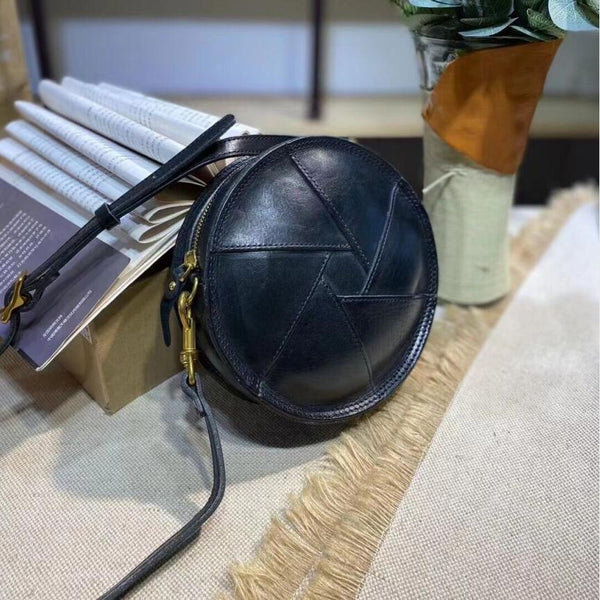 Casual Ladies Leather Circle Bag Over The Shoulder Purse For Women Black