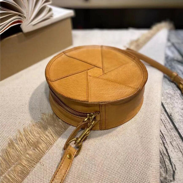 Casual Ladies Leather Circle Bag Over The Shoulder Purse For Women Brown