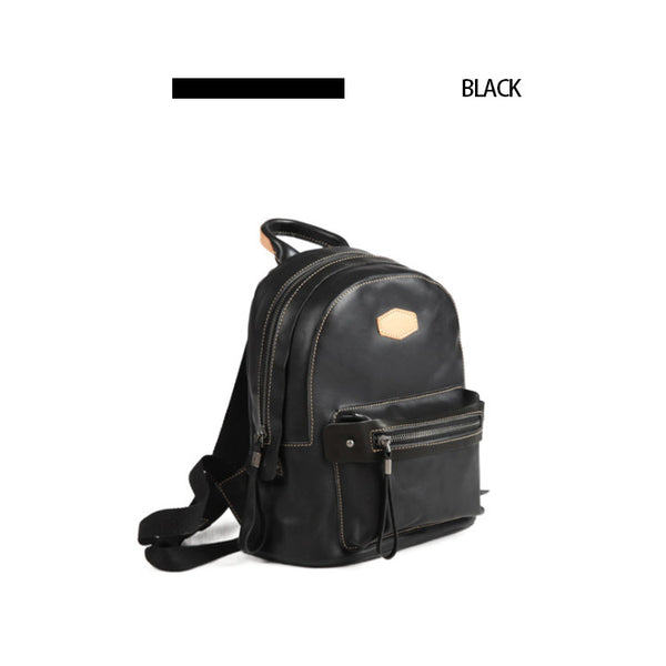 Casual Womens Genuine Leather Backpack Leather Rucksack Black