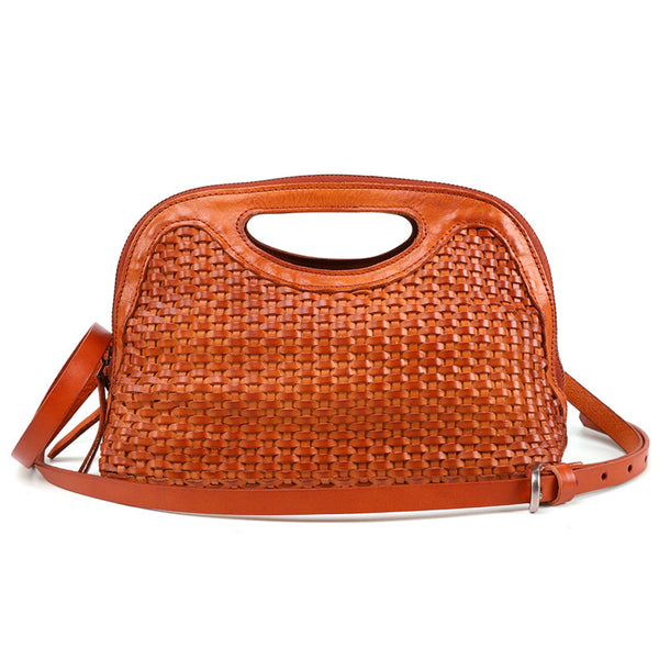 Boho Womens Woven Genuine Leather Satchel Handbag Side Bag Purse for Womens Quality
