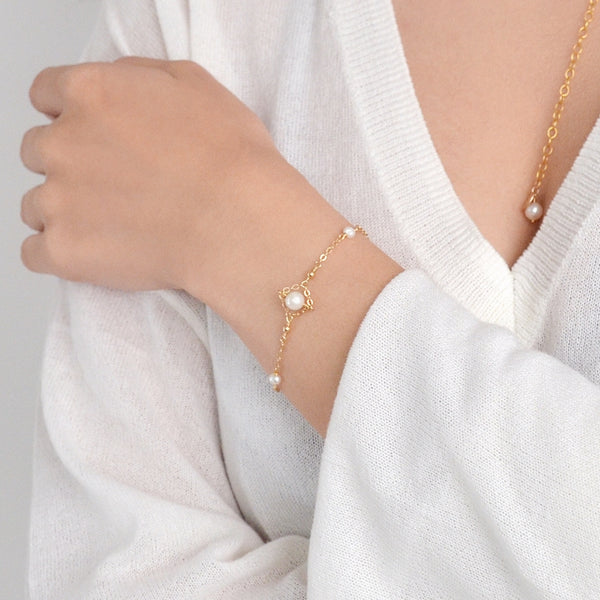 Charm 14K Gold Bracelet Pearl Beaded Bracelets for Women beautiful
