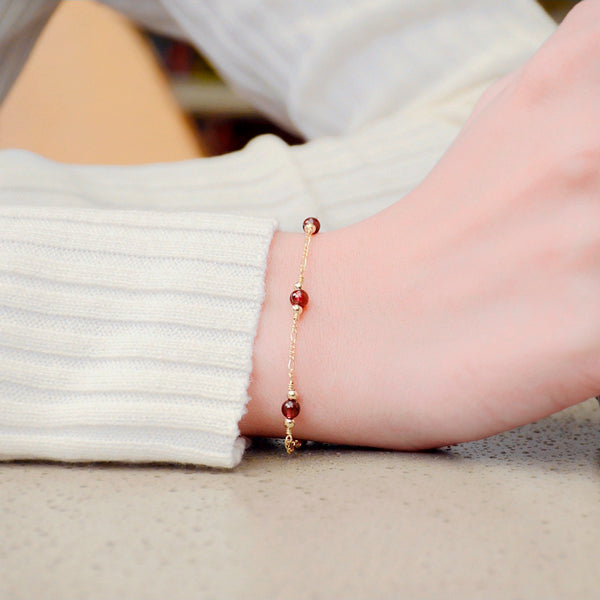 Charm Garnet Beaded Bracelets in 14K Gold Birthstone Jewelry for Women beautiful