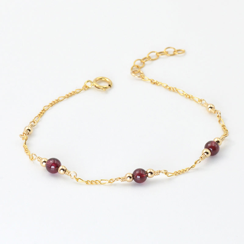 Charm Garnet Beaded Bracelets in 14K Gold