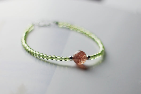 Charm Ladies Peridot and Strawberry Quartz Beaded Sterling Silver Bracelets for Women Elegant