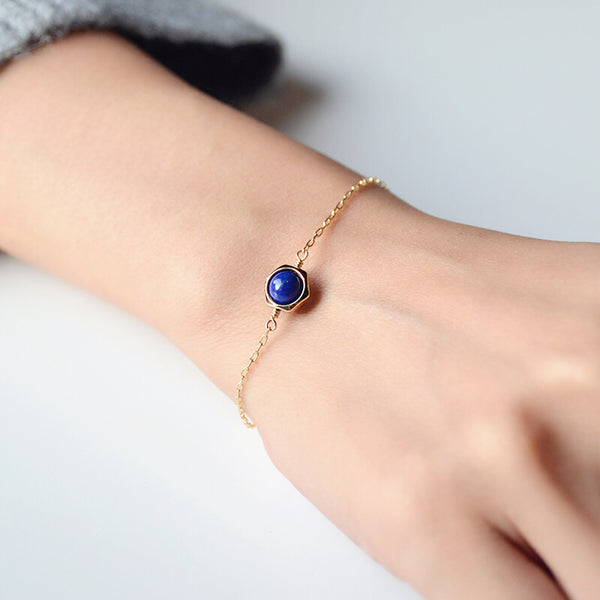 Charm Women's 14K Gold Bracelet Lapis Lazuli Beaded Bracelets for Women beautiful