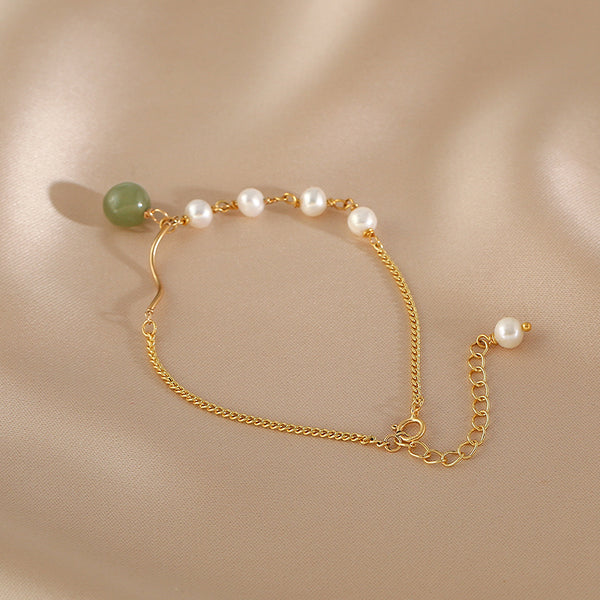 Charm Womens Jade Pearl Bracelet Gold Plated Bracelets For Women