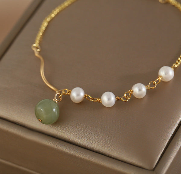 Charm Womens Jade Pearl Bracelet Gold Plated Bracelets For Women Front