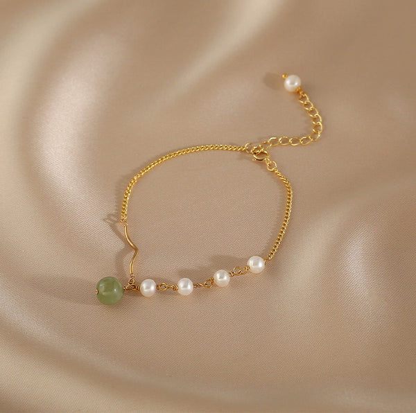 Charm Womens Jade Pearl Bracelet Gold Plated Bracelets For Women Nice