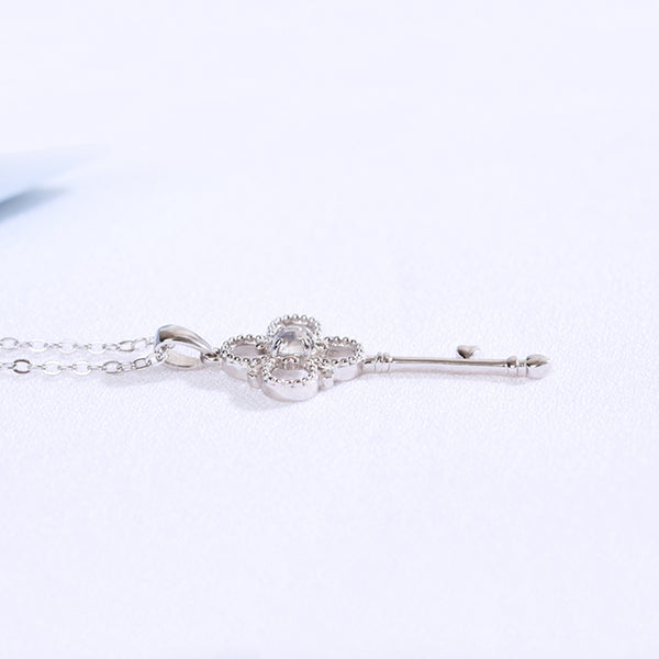 Charm Womens Key Shaped Silver Moonstone Pendant Necklace For Women Details