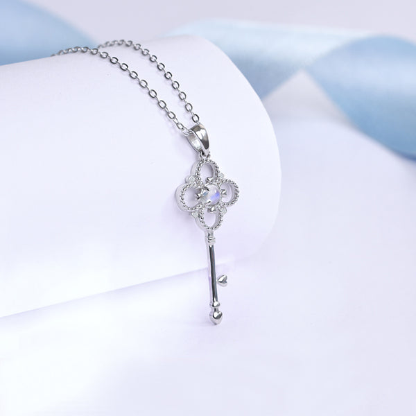 Charm Womens Key Shaped Silver Moonstone Pendant Necklace For Women Gift idea