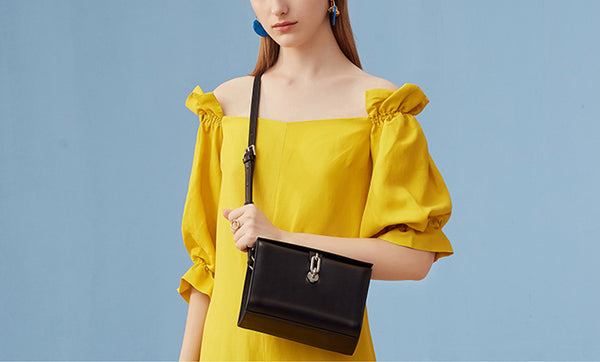 Chic Black Leather Womens Crossbody Bags Purse Shoulder Bag for Women Details