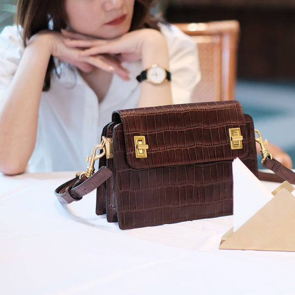 Chic Ladies Brown Leather Crossbody Purse Cross Shoulder Bag Brown