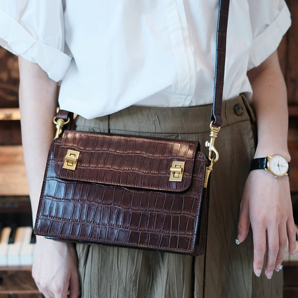 Chic Ladies Brown Leather Crossbody Purse Cross Shoulder Bag