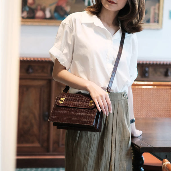 Chic Ladies Brown Leather Crossbody Purse Cross Shoulder Bag Classic