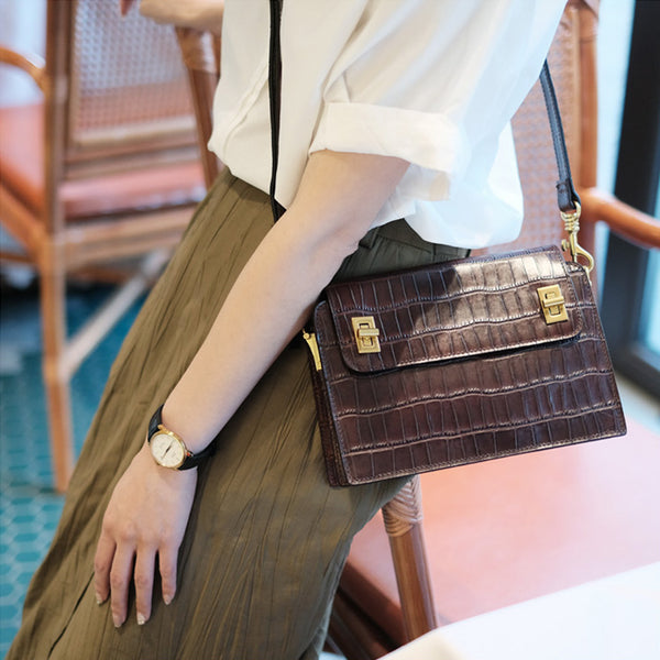 Chic Ladies Brown Leather Crossbody Purse Cross Shoulder Bag Cowhide