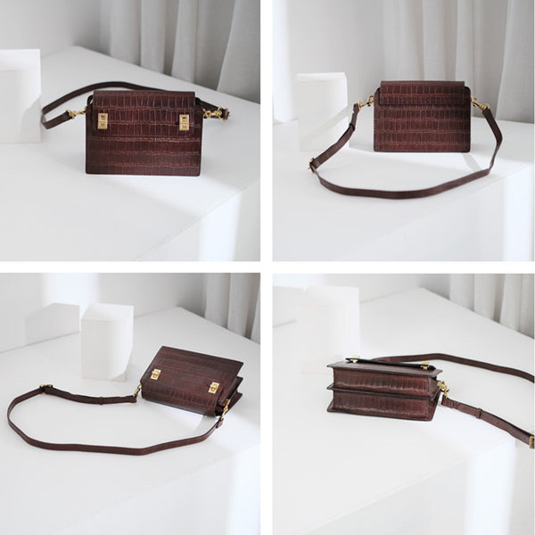 Chic Ladies Brown Leather Crossbody Purse Cross Shoulder Bag Elegant