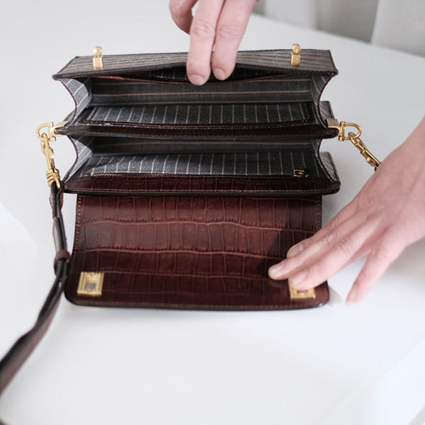 Chic Ladies Brown Leather Crossbody Purse Cross Shoulder Bag Inside