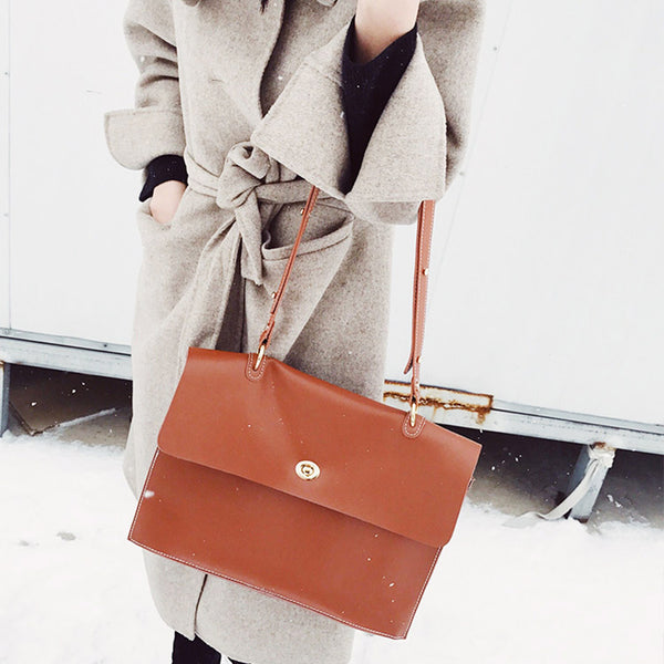 Chic Ladies Brown Leather Handbags Leather Shoulder Bag for Women cool