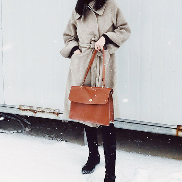 Chic Ladies Brown Leather Handbags Leather Shoulder Bag for Women