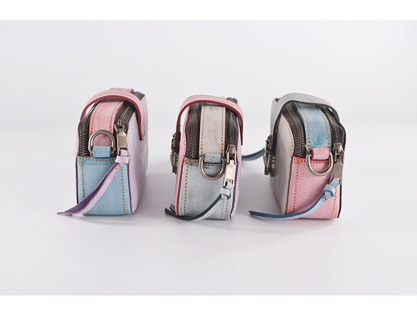 Chic Ladies Small Wax Leather Shoulder Satchel Bags Crossbody Purse for Women Cute