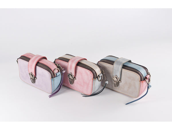 Chic Ladies Small Wax Leather Shoulder Satchel Bags Crossbody Purse for Women Designer